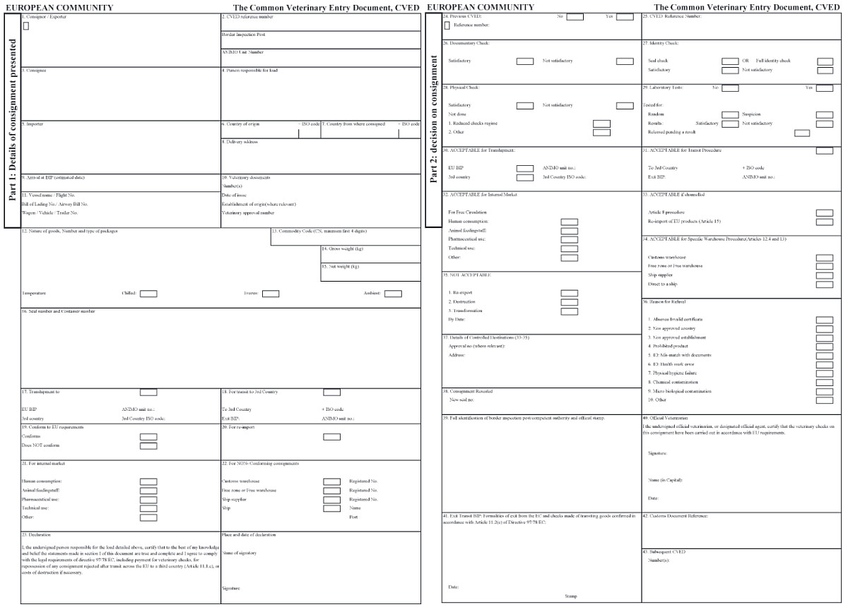 This picture represents a common veterinary entry document