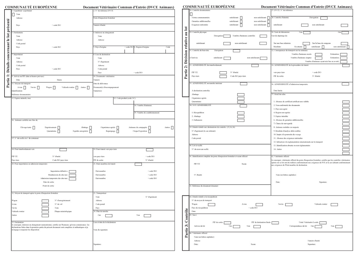 Cette image représente un document vétérinaire commun d'entrée