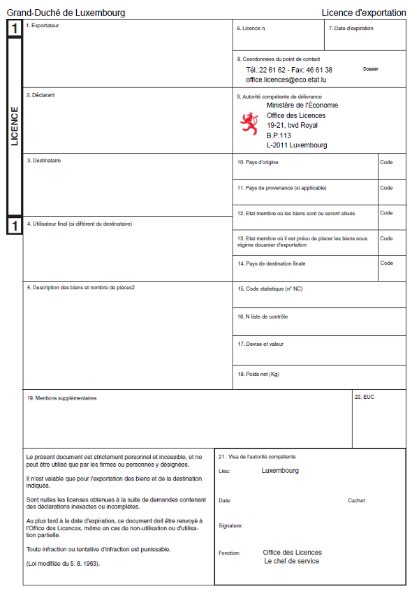 Cette image est une licence d'exportation émise par l'Office des Licences